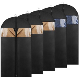 5 Pack - Moucas 43" Black Garment Bag, Mens Suit Bags for Closet Storage and Travel, Garment Bags for Hanging Clothes, Suit Cover Bags with Zipper for Coats, Jackets, Shirts
