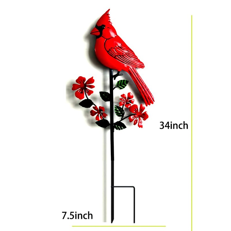 Cardinal Decor Garden Stake,Solar Metal Red Cardinal, Cardinal Bird Figurine
