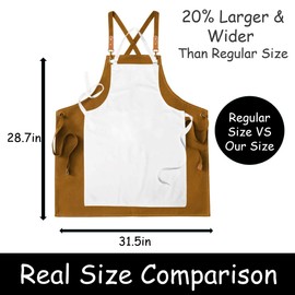 King Mills Plus Size Aprons For Men Women With Large Pockets, Cotton Canvas Cross Back Adjustable Apron.