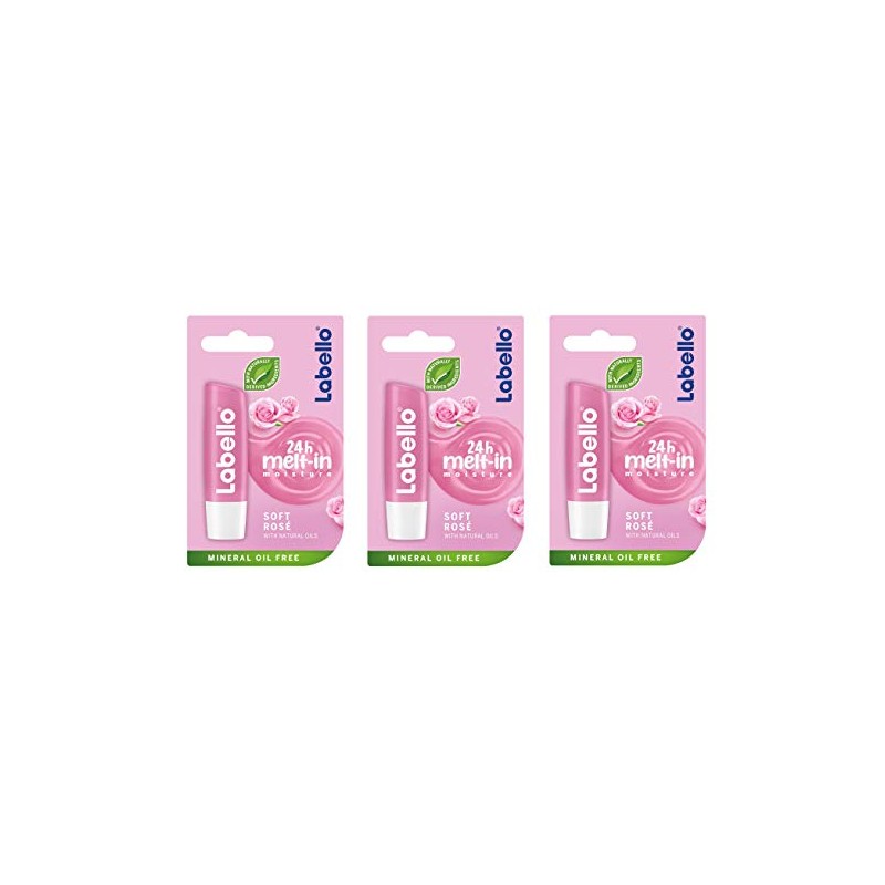 Labello Soft Rosé Lip Balm - Paquete de 3
