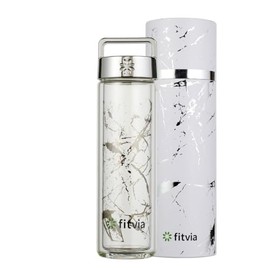 fitvia Thermal Flask "Silver Marble" 380 ml Double Glazing, Integrated Tea Strainer, To-Go Container, Heat and Cold Function, Water Carafe