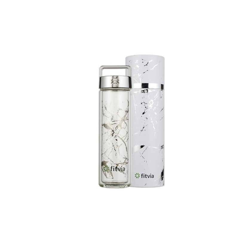fitvia Thermal Flask "Silver Marble" 380 ml Double Glazing, Integrated