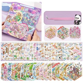 20 Sets DIY 3D Sticker Scenes with Gift Box,Reusable Cartoon DIY House Stickers with Tweezers for Kids Make Your Own Miniature Home Therapy for Adult Relief Stress Pass The Time