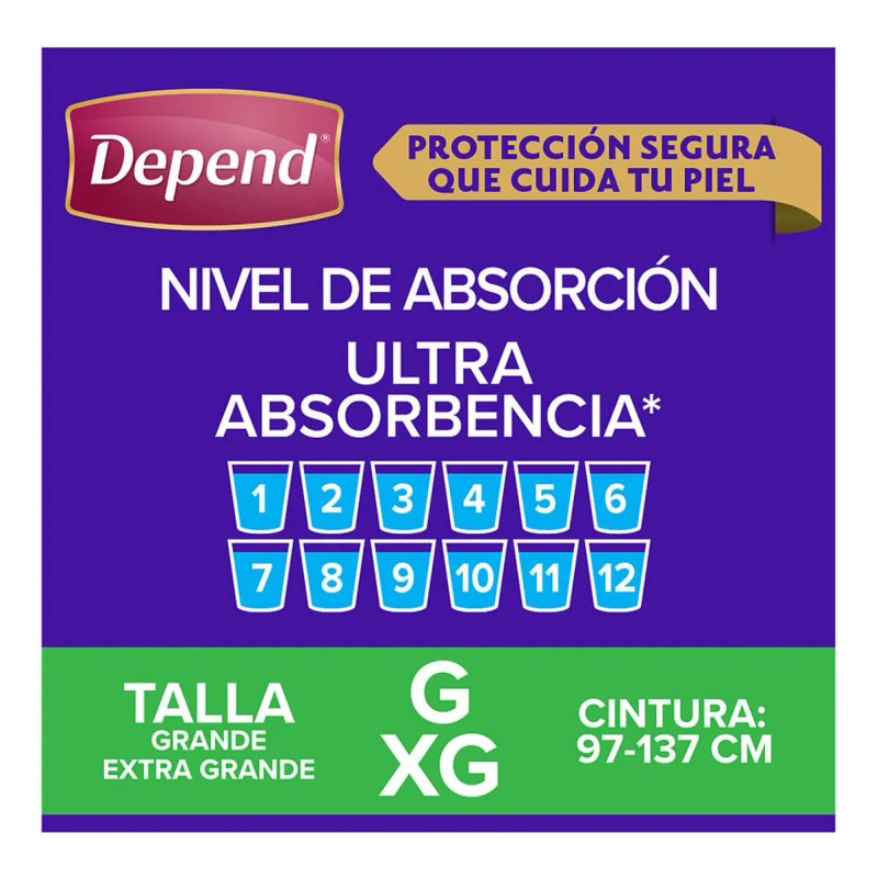 Pañales Nocturnos Para Adulto Depend Grande 10 Piezas