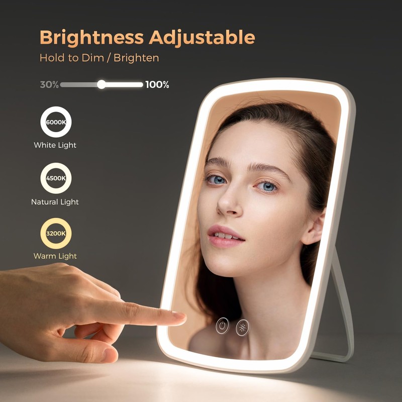 NEZZOE Lighted Makeup Mirror, Portable Mirror with Lights, 1500mAh Rechargeable