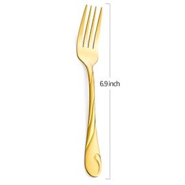 Gold Salad Fork Set, Seeshine 6.9-inch Stainless Steel Shiny Gold Metal Dessert Fork, Set of 6