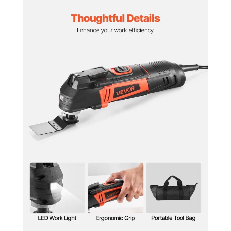 3Amps Corded Oscillating Multi Tool with 6 Variable Speeds 15000-22000