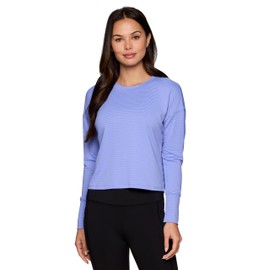 RBX Activewear Long Sleeve Mesh Running Top for Women, Quick Drying Breathable Mesh Crewneck Workout Tee for Yoga Periwinkle M