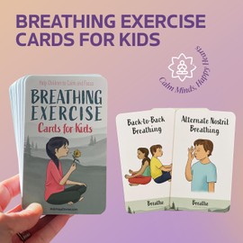 Breathing Exercise Cards for Kids, Deck for Classroom, Calm Down Corner Kit, Sensory Room, Social Emotional Yoga Games for Kids, Mindfulness Tools for Play Therapy, or Relaxation