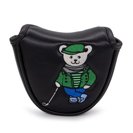 Golf Putter Cover Putter Head Cover Blade Putter Cover Golf Club Head Cover Golf Head Cover PU Leather Fashion Bear Embroidered Black Golf Putter Head Cover with Magnet, Fits All Brands