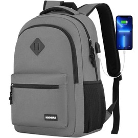 KROSIAS Backpack for Men and Women, School Backpack Teens Boys and Girls 15.6 Inch Laptop Bookbag with USB Charger for High School College Work Travel Business (Dark Gray)