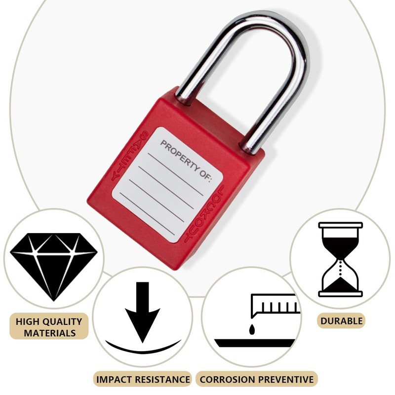 Bwintech 5 PCS 38MM Keyed Different Red Safety Padlock Lockout