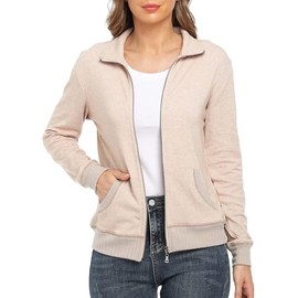 WUDODO Womens Zip up Jackets Sweatshirts Stand Collar Running Jackets with Pockets (Khaki, Large)