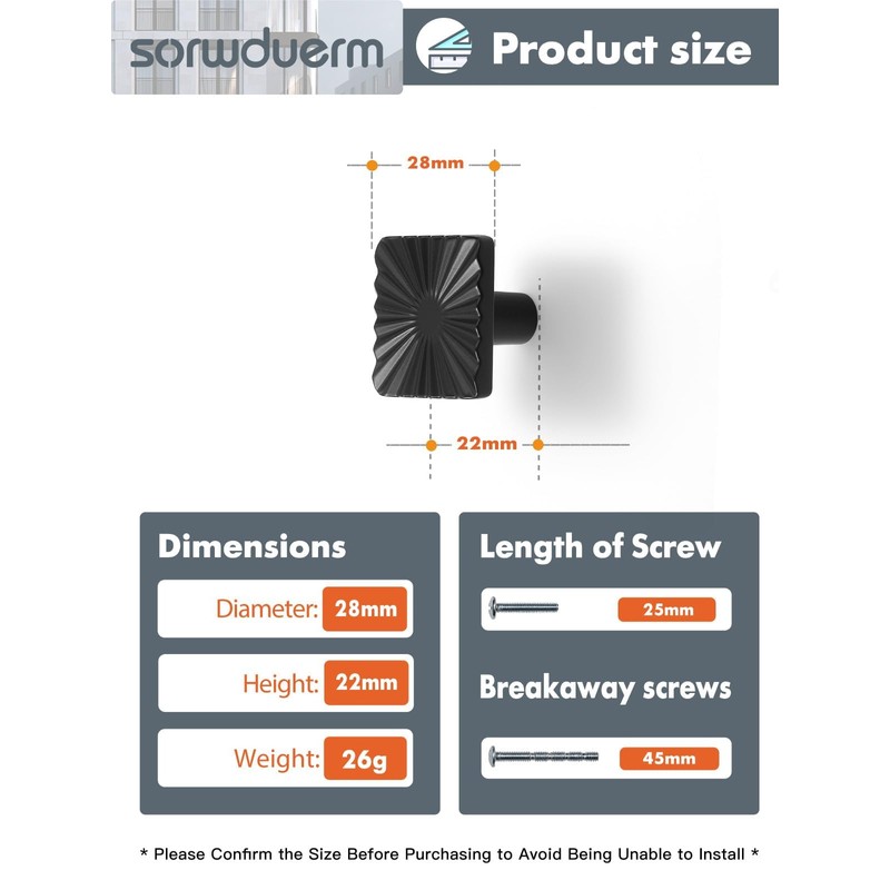 SORWDUERM 2 Pack Black Cabinet Knobs Square Drawer Pulls Bathroom