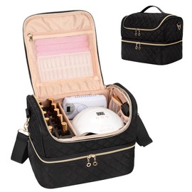 Relavel Nail Polish Organizer Case, Nail Organizers And Storage Bag Holds 45 Bottles Nail Polish & Nail Lamp, Travel Nail Supplies Organizer Carrying Case with Nail Tech Kit & Manicure Tools Storage Sections - style: Green