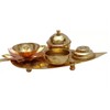 Brass Leaf Shape Platter Plate with Attached Diya Agarbatti Holder