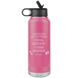 Promoted From Dog Grandparent To Human Grandparent Est 2021 Pregnancy Reveal Announcement New Baby Gift Insulated Water Bottle 32oz BPA Free