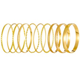 IFKM Gold Boho Bangle Bracelet Set For Women 14k Gold Plated Multilayer Stackable Indian Chunky Bangle Bracelets Layered Textured Wide Cable Smooth Bracelet