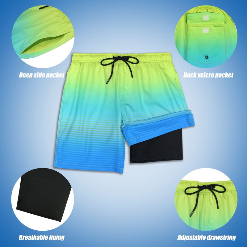 QRANSS Swim Trunks for Men 9 Inch 2 in 1