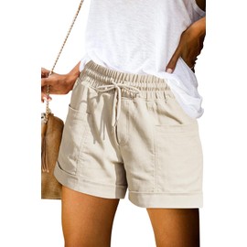 FEKOAFE Women's 2025 Linen Shorts Casual Summer Outfits for Women Comfy High Waisted Shorts Beach Vacation Essentials Beige XX-Large