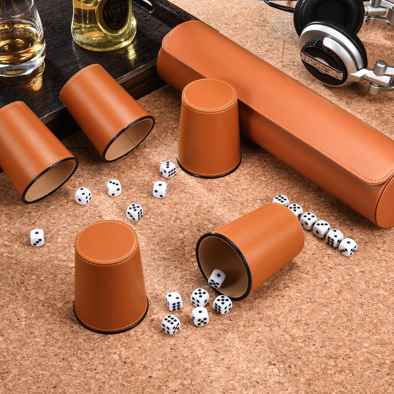 Leather Dice Cup Set, 5 Black Dice Cups + 25