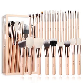 BEILI Brochas de Maquillaje 28 Piezas Profesional de Brochas para Maquillaje Set Premium Natural Sintético Brochas para Facial y Ojos Alta Calidad... 