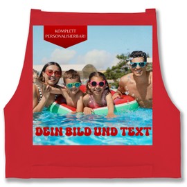 Geschenk mit Namen personalisiert by Shirtracer - Apron - Picture Text Adult - Own Photo, 02 Red