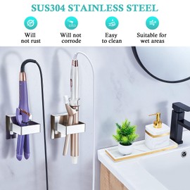 Straighteners Holder Wall Mounted Curling Iron Holder Metal Hair Dryer Holder for Curling Wands Accessories Adhesive Hair Tool Organizer Flat Iron Holder for Bathroom Barber Shops Vanity (Sliver)