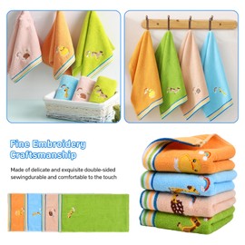 Roseyan Children's Towel Set, Set of 4, Children's Baby Cartoon Towels, 100% Cotton Children's Hand Towels, Soft, Super Soft, Classic Face Cloths, Saliva Towel Drying (Stripes)