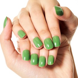 GLAMERMAID Press on Nails Extra Short Squoval, Winter Lawn Green Jelly Gel Glue on Nails, 24Pcs Glossy Round Reusable UV Finish Fake Nails Acrylic False Nails Manicure Kits for Women