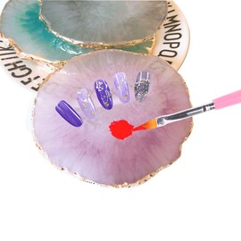 JASSINS Resin Nail Art Palette,Nail Art Painting Mixed Color Palette Gold Edge Nail Gel Color Makeup Display Board (Blue)