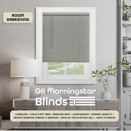 Cordless Light Filtering Window Blinds - 36 Inch Width, 72 Inch Length, 1" Vinyl Slat Size - Grey - GII Morningstar Light Filtering Pull Down Horizontal Window Shades by Achim Home Decor