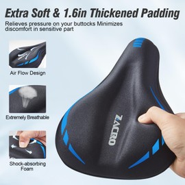 Zacro Zacro Bike Seat Cushion - Gel Padded Bike Seat Cover for Men & Women Comfort, Adjustable Velco Secure Bicycle Cushion Saddle, Fit with Peloton Bicycle, Indoor & Outdoor