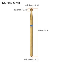 sourcing map 6pcs 120-140 Grits Diamond Grinding Bit 2.5mm Ball Head 2.35mm Shank 2.5mm Length Titanium Plated Stone Sanding Drill Bits Rotary Tool for Nails Grinding Polishing, Blue
