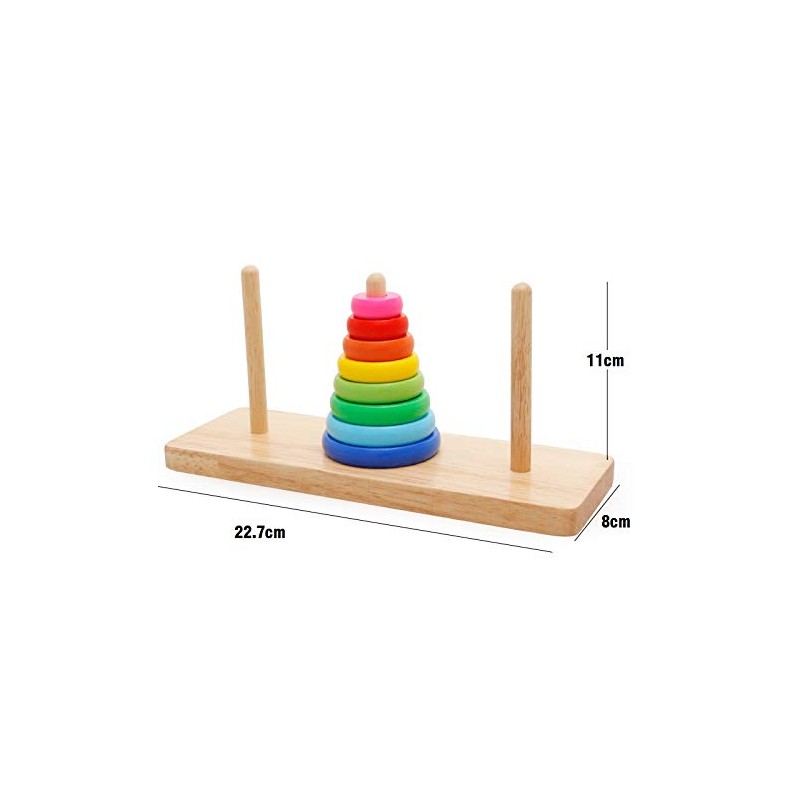 Wooden Tower of Hanoi Intellectual Toy Brain Teaser 8 Rings