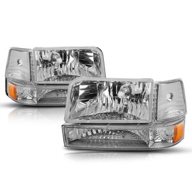 Factory Style Headlights Assembly+Bumper Lamps Compatible with 92-96 Ford F150 F250 F350 Bronco,Chrome Housing Amber Corner