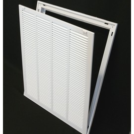 20" X 25" Steel Return Air Filter Grille for 1" Filter - Easy Plastic Tabs for Removable Face/Door - HVAC Duct Cover - Flat Stamped Face -White [Outer Dimensions: 21.75w X 26.75h]
