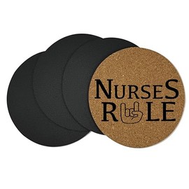 4 Pack - Nurses Rule - Essential Workers - First Responder - Laser Engraved - 4 Inch Round Cork and Leather Faux Coasters - Set of 4 - Protect Your Furniture COAS0680BC