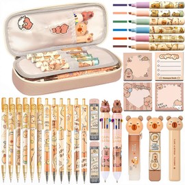 Capybara Stationery Set,Cute Capybara School Supplies,Kawaii Stationery Birthday Gifts,Includes Ballpoint Pens,Eraser, Mechanical Pencils,Correction Tape,Gel Pens,Scissors,for Office School Supplies