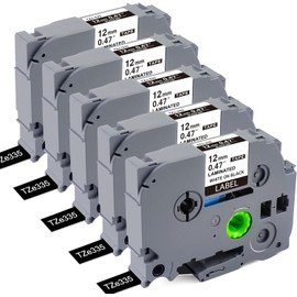 BEYONDTEK Compatible Brother TZe TZ Tape TZe-335 White on Black 12mm 0.47 Inch Laminated Ptouch Label Tape TZe335 for Brother PTD210 PTH110 PTD600 Label Maker, 5-Pack
