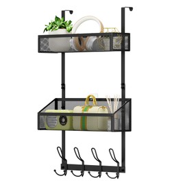 Hocookeper Hocookeper Over The Door Hooks Organizer, Over The Door Towel Rack Back of Door Storage Organizer with 12 Hooks & 2 Mesh Baskets Door Hanger Organizer for Bathroom,Kitchen,Bedroom(Black)
