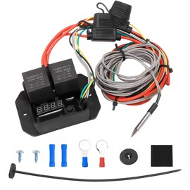 12V/24V Digital Electric Radiator Fan Controller Switch Kit with Adjustable Temperature Range (104-230°F), LED Real-Time Display, Thermatic Dual Fan Relay Kit for Automotive Systems (Part #0444)