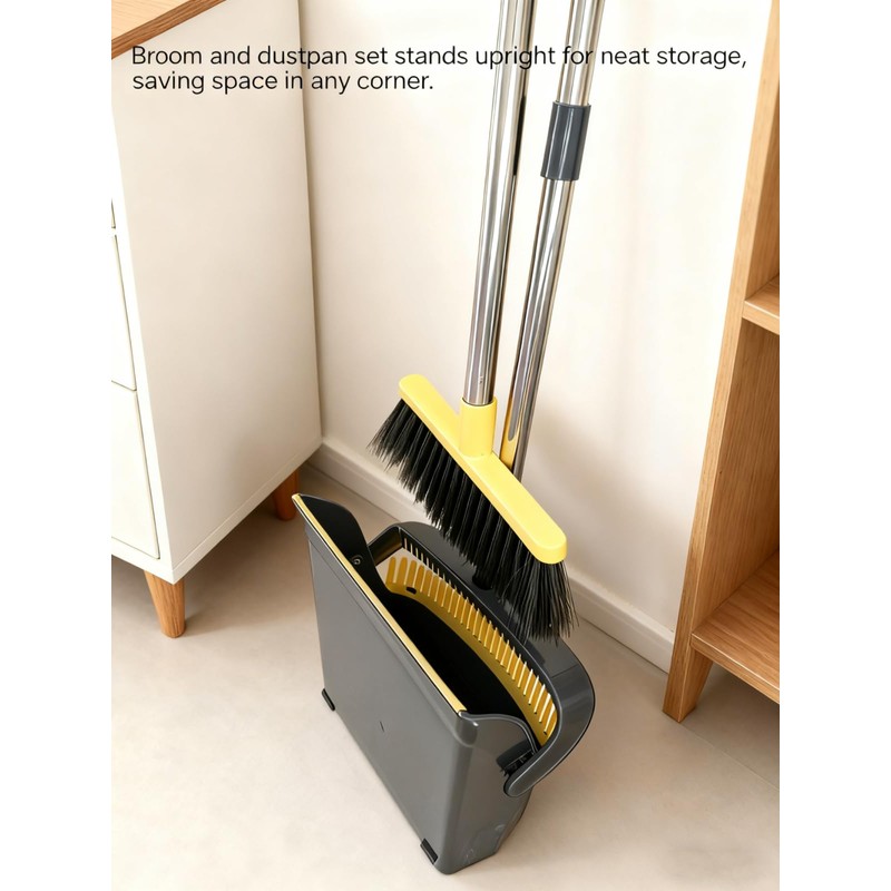 Broom and Dustpan Set with Long Handle - Upright Dustpan