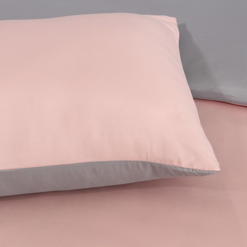 J.Din Blush Pink and Grey Plain Dyed Duvet Cover -