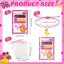 Quelay 60 Pcs Cheerleader Gifts Kit 20 Pieces Cheer Duck Bracelets 20 Pieces Wish Card with 20 Opp Bags Adjustable Cheerleading Charm Bracelets for Cheer Team Cheerleader Party Supply