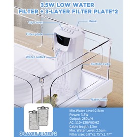 Moonorange Aquarium Filter(3.5W), Fish Tank Filter, Low-Water Filter for Small Fish Tank and Turtle Tank, for Reptile Tank Up to 15 Gallon, with 2 Cartridges(White)