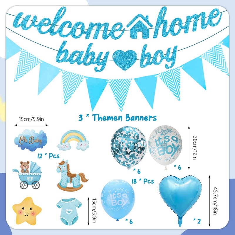 Benvenuto a casa, decorazione per bambini, 34 pezzi, blu, Welcome