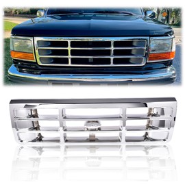 PIT66 Front Bumper Grille Grill, Compatible with 1992-1996 Ford F150/1992-1997 F250 Silver F4TZ8200A, FO1200173, F2TZ13064D, FO2512130, F2TZ13064C, FO2513131