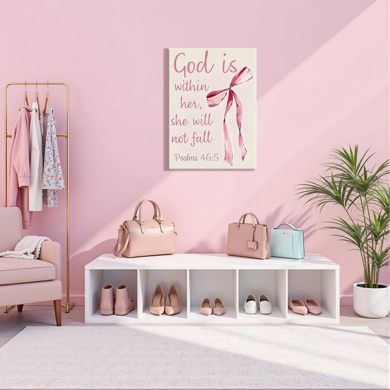 Framed Exquisite Poster, Pink Bow & Inspirational Bible Verse God