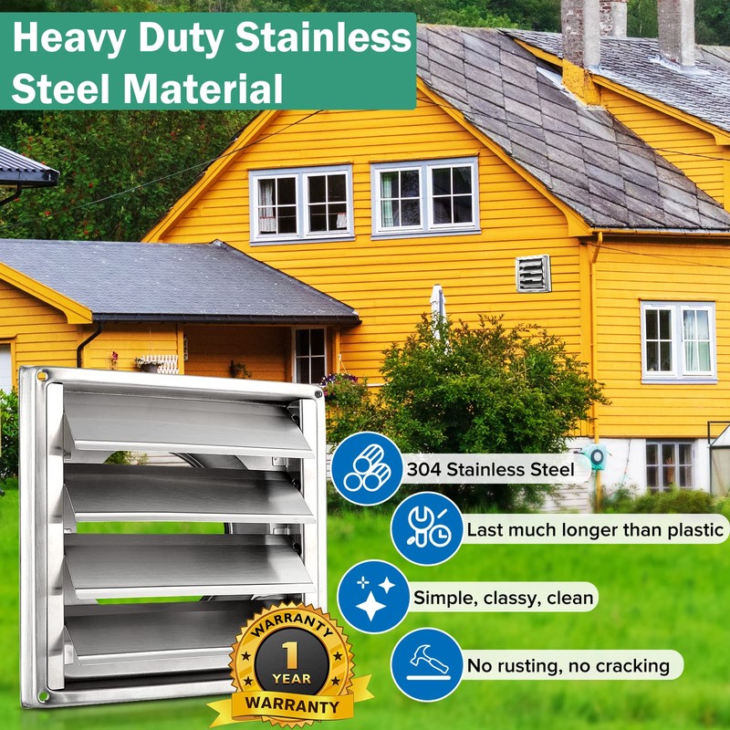 4" Metal Dryer Vent Cover for Exterior Wall, Stainless Steel